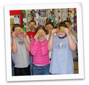 Ms. Hall's math class with Suzanne's chocolate chip cookies.