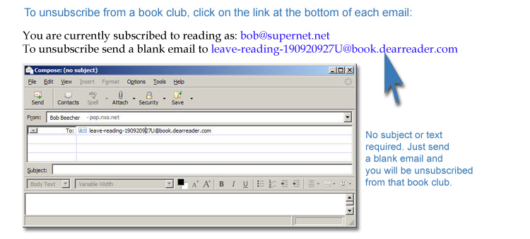 Example of how you click on the unsubscribe link at the bottom of each day's book club email.